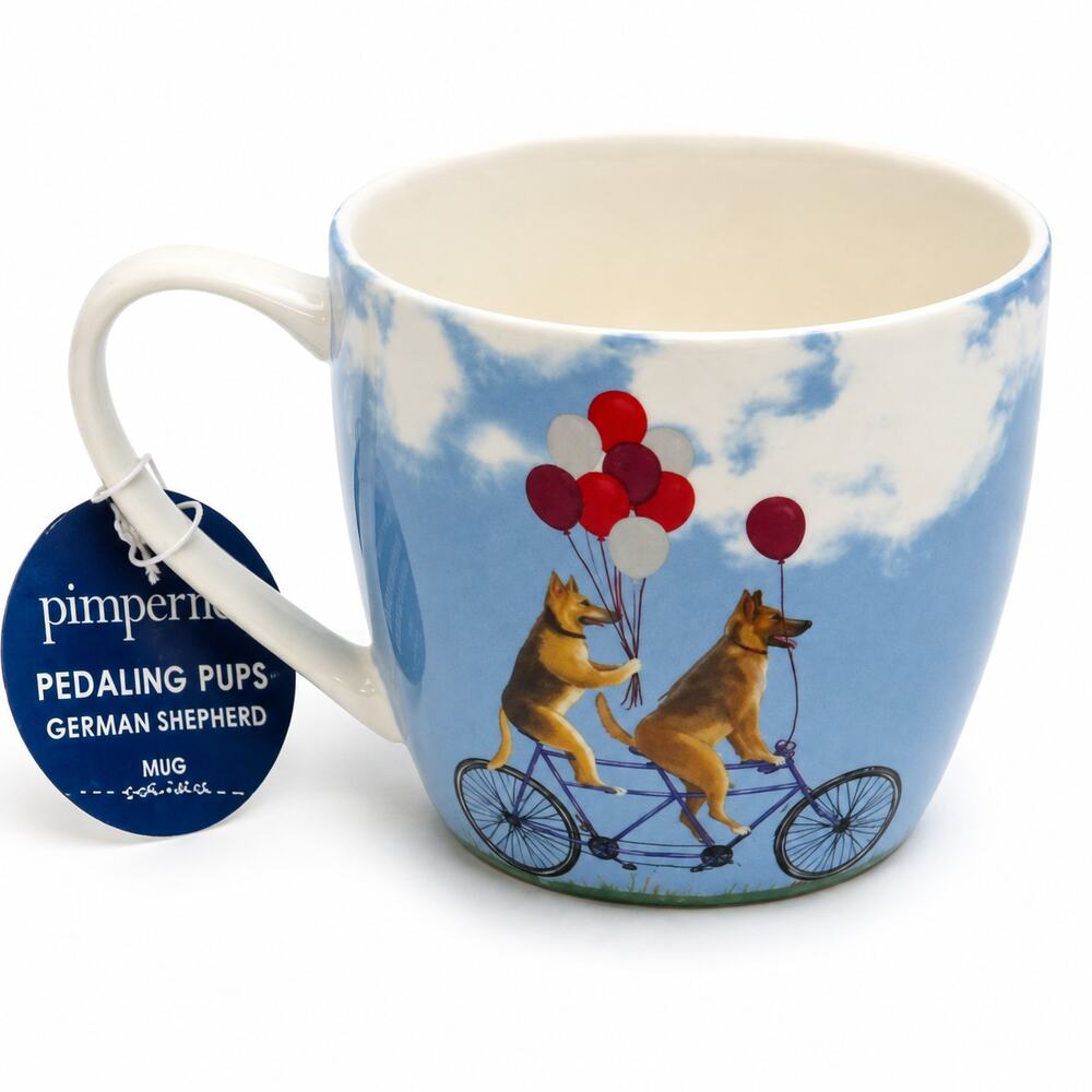 Pimpernel Pedaling Pups German Shepherd Mug 16 Oz Dog Bicycle NWT